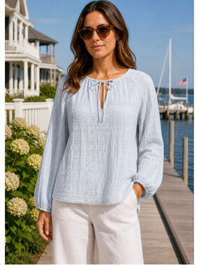 NWT Skin Light Blue Long Sleeve Blouse XS Oversized